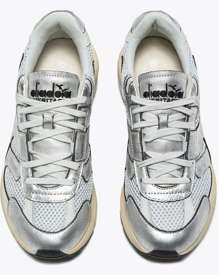 Women's Diadora Mercury Elite Silver Used Heritage Leather Sneaker
