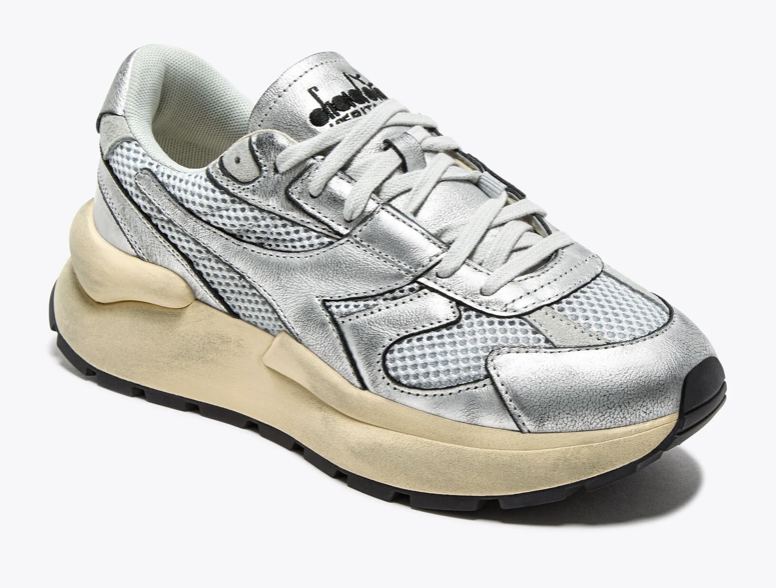 Women's Diadora Mercury Elite Silver Used Heritage Leather Sneaker
