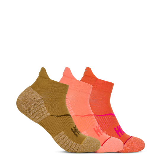 Unisex Hoka No-Show Run Sock 3-Pack Mustrd Seed / Neon Cantlpe / Bell Pepper hero