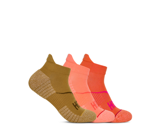 Unisex Hoka No-Show Run Sock 3-Pack Mustrd Seed / Neon Cantlpe / Bell Pepper hero