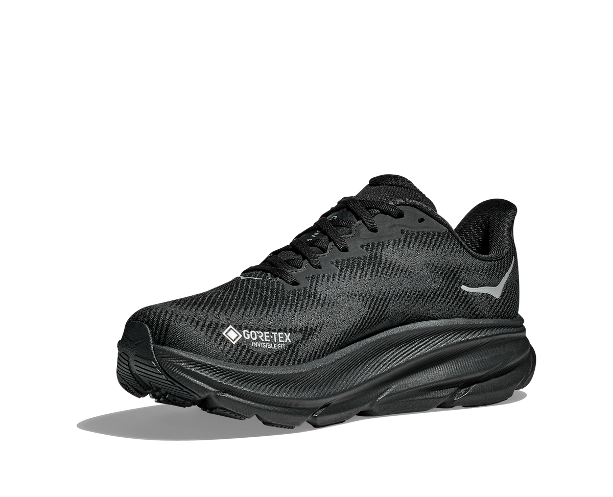 Women's Hoka Clifton 9 GTX (Clearance) Black/Black (FINAL SALE) view 3