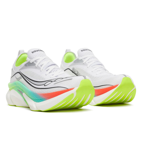 Unisex Saucony Endorphin Elite 3 White Multi - pair, three quarter angle