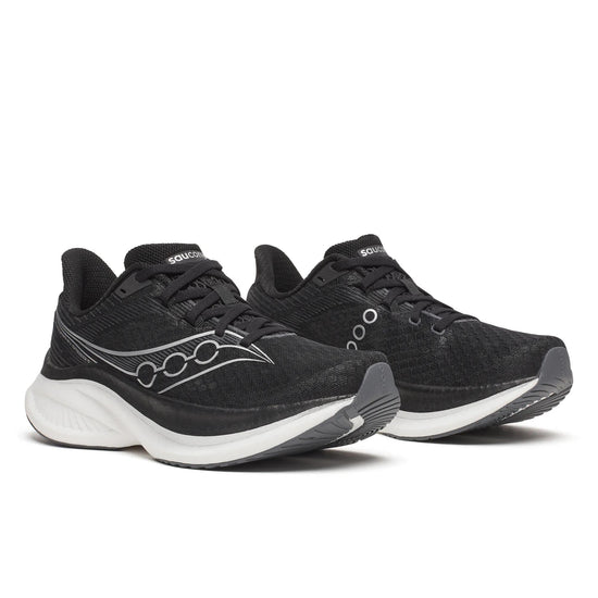 Women's Saucony Endorphin Speed 5 (Clearance) Black White - pair, three quarter angle