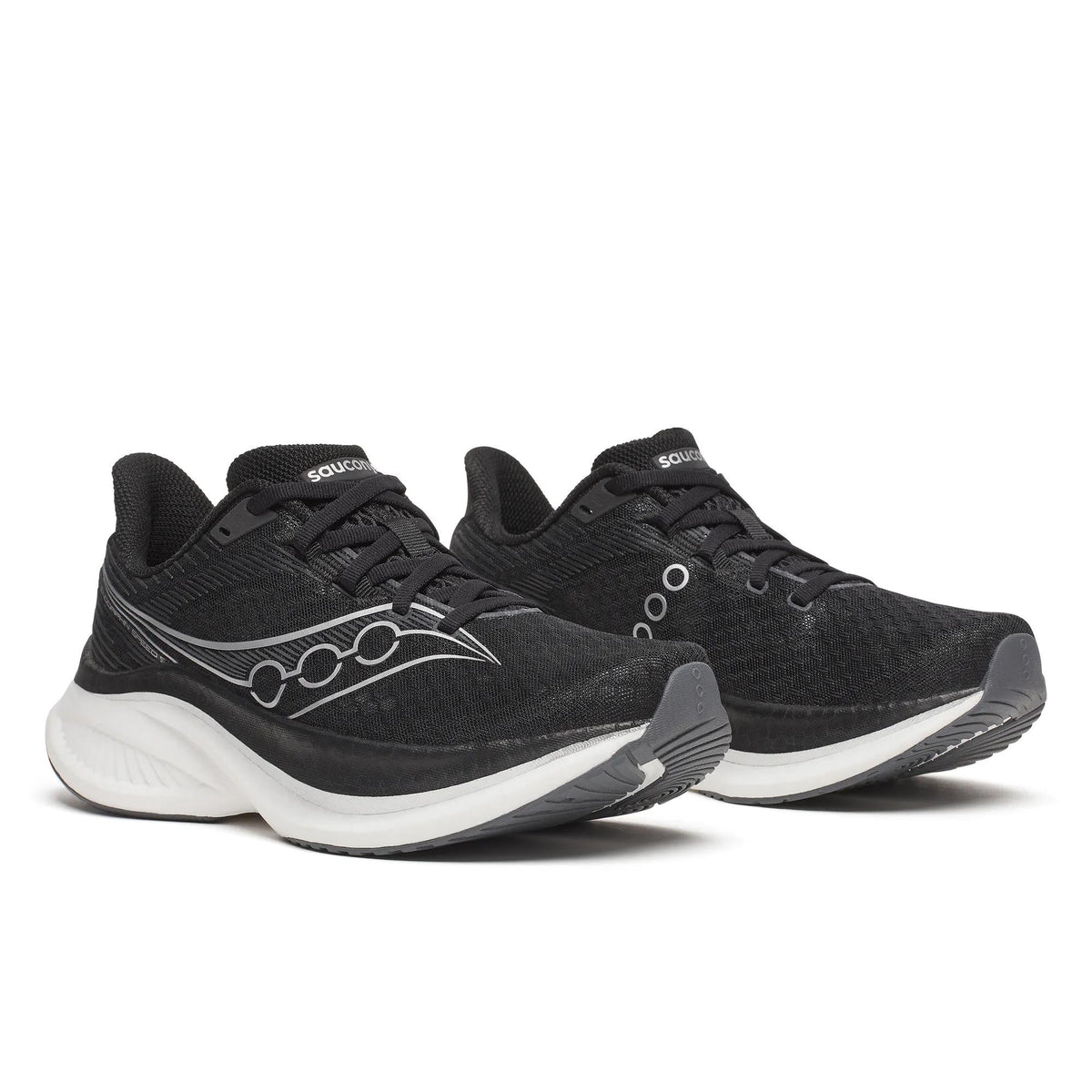 Women's Saucony Endorphin Speed 5 (Clearance) Black White - pair, three quarter angle
