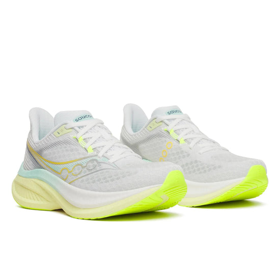 Women's Saucony Endorphin Speed 5 (Clearance) White Tender - pair, three quarter angle