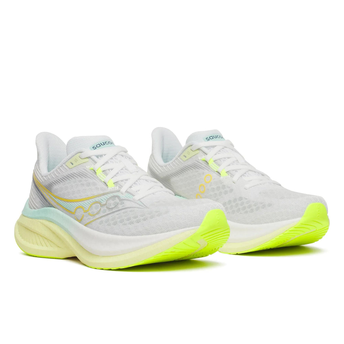 Women's Saucony Endorphin Speed 5 (Clearance) White Tender - pair, three quarter angle