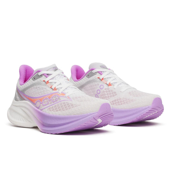 Women's Saucony Endorphin Speed 5 (Clearance) White Crocus - pair, three quarter angle
