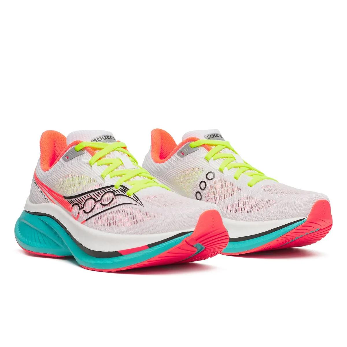 Women's Saucony Endorphin Speed 5 (Clearance) White Mutant - pair, three quarter angle