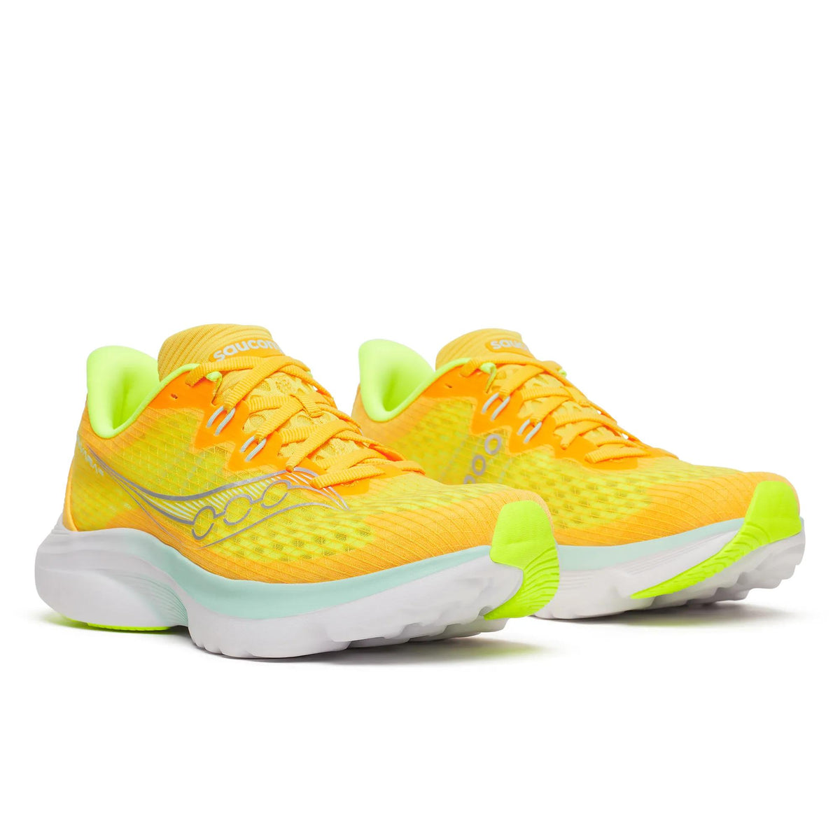 Women's Saucony Kinvara 16 Sunrise - pair, three quarter angle