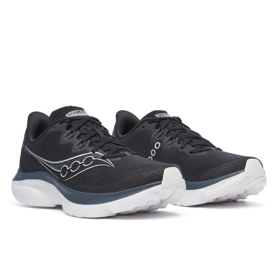 Women's Saucony Kinvara 16 Black White - pair, three quarter angle