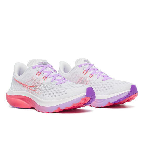 Women's Saucony Kinvara 16 White Crocus - pair, three quarter angle