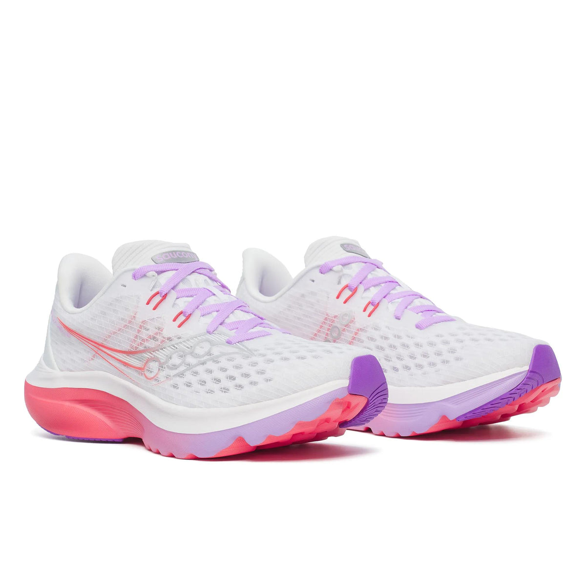 Women's Saucony Kinvara 16 White Crocus - pair, three quarter angle