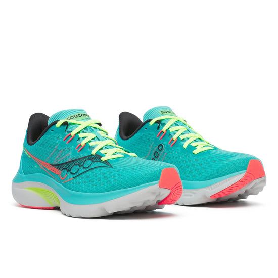 Women's Saucony Kinvara 16 Teal Mutant - pair, three quarter angle