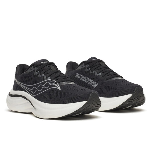 Women's Saucony Ride 19 Black Silver - pair, three quarter angle