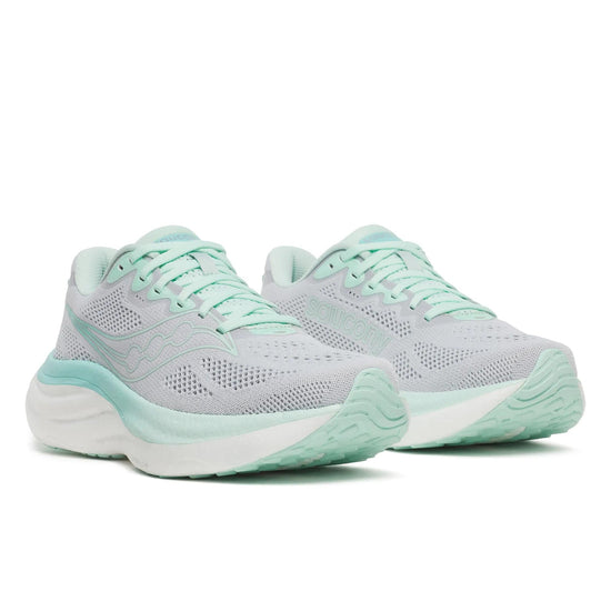 Women's Saucony Ride 19 Cloud Aqua - pair, three quarter angle