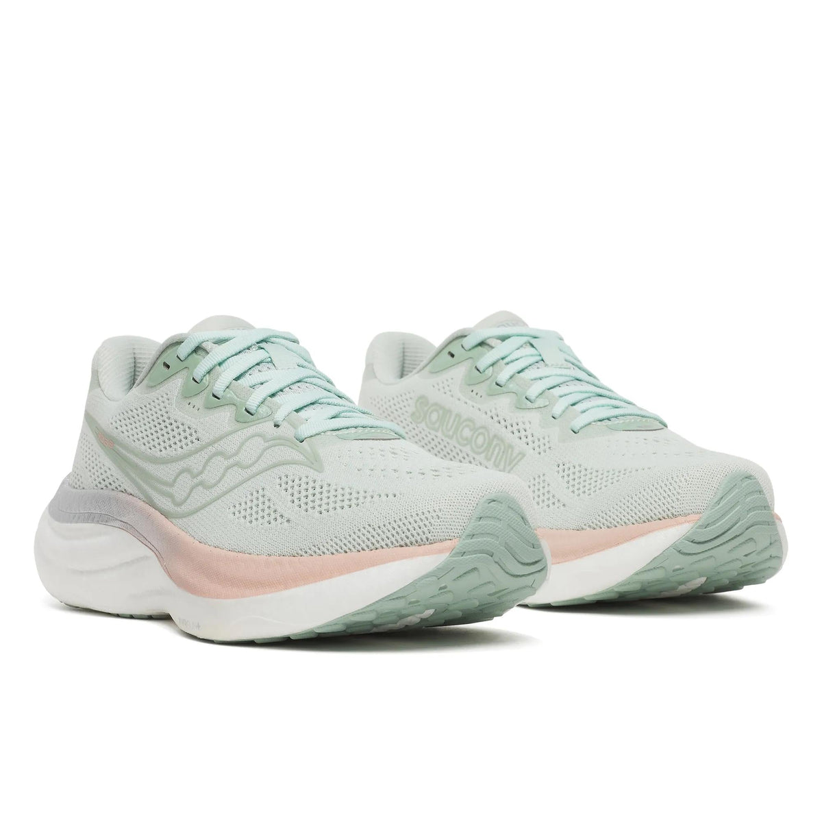 Women's Saucony Ride 19 Mist Cameo - pair, three quarter angle