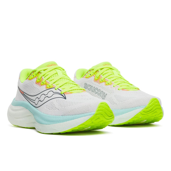 Women's Saucony Ride 19 White Splash - pair, three quarter angle