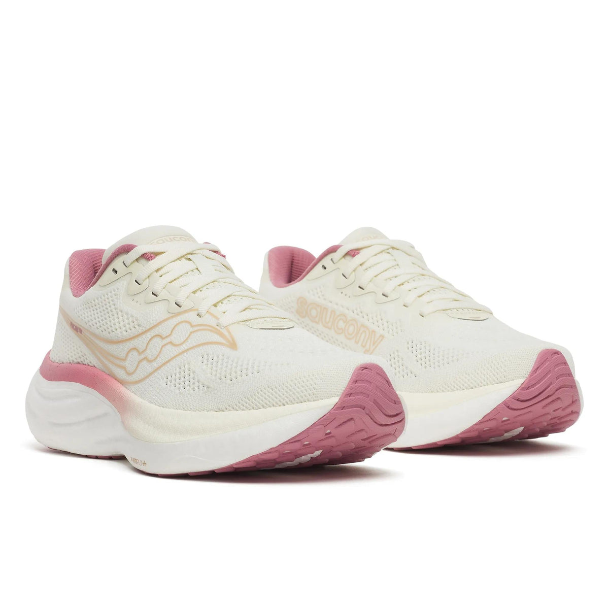Women's Saucony Ride 19 Vanilla Mauve - pair, three quarter angle