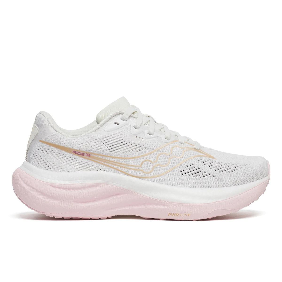 Women's Saucony Ride 19 White Silk - lateral side profile