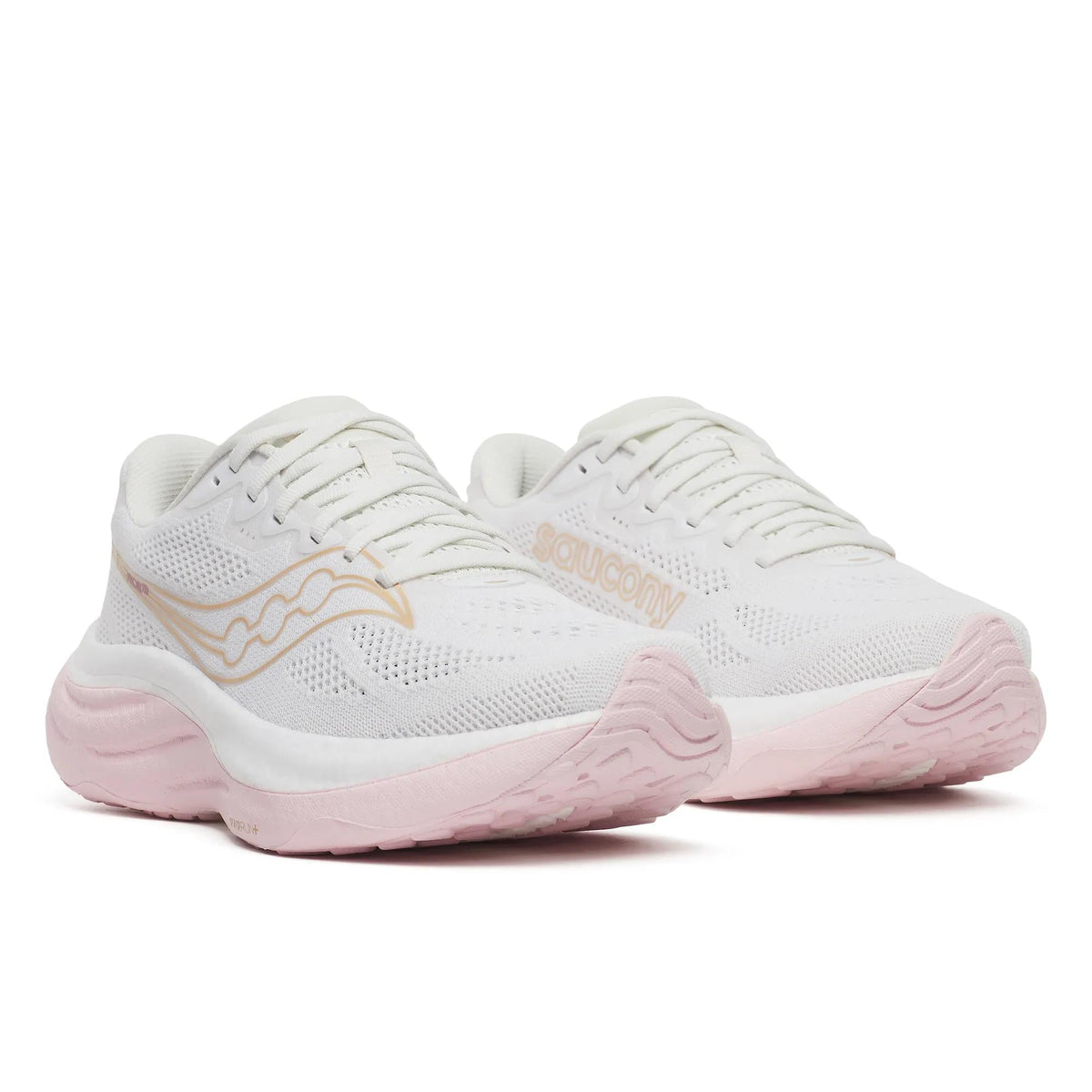 Women's Saucony Ride 19 White Silk - pair, three quarter angle
