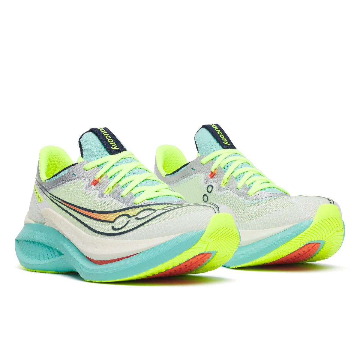Women's Saucony Endorphin Pro 5 White | Splash - pair, three quarter angle