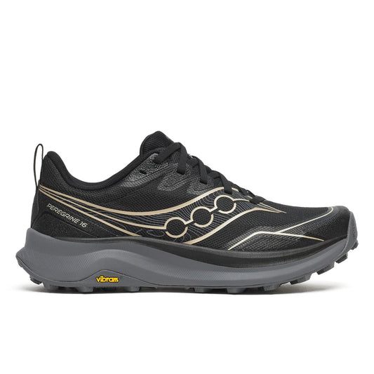 Women's Saucony Peregrine 16 Black Carbon - lateral side profile