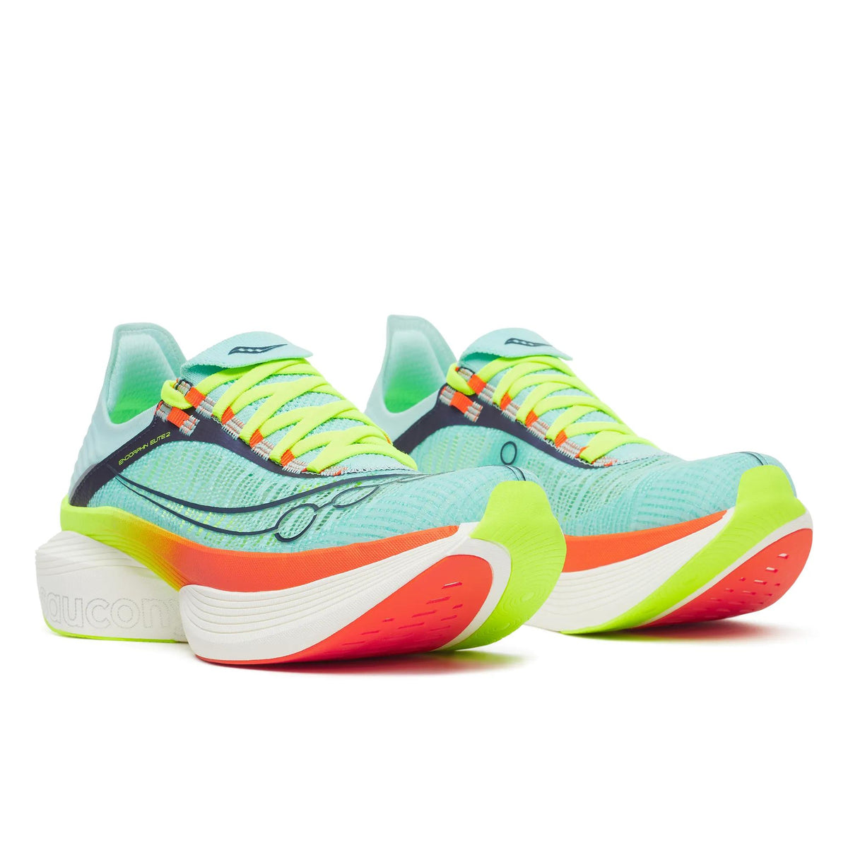 Unisex Saucony Endorphin Elite 2 (Clearance) Splash Fire - pair, three quarter angle