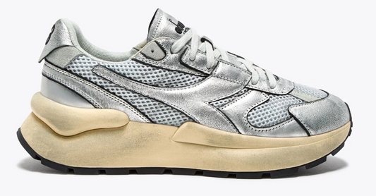 Women's Diadora Mercury Elite Silver Used Heritage Leather Sneaker