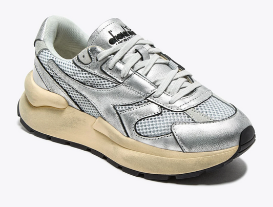 Women's Diadora Mercury Elite Silver Used Heritage Leather Sneaker