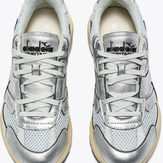 Women's Diadora Mercury Elite Silver Heritage Leather Sneaker - Image 4